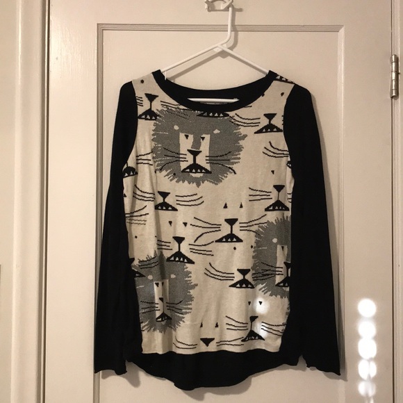 Anthropologie Black and White Lion Pullover - Picture 1 of 5